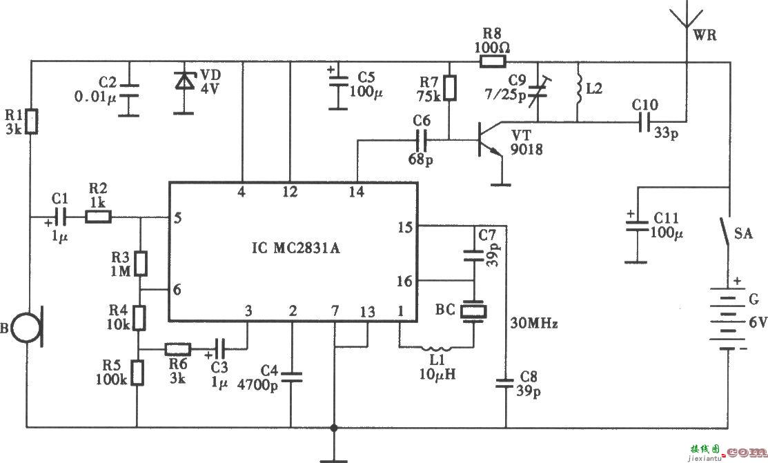 采用MC2831的无线话筒电路  第1张