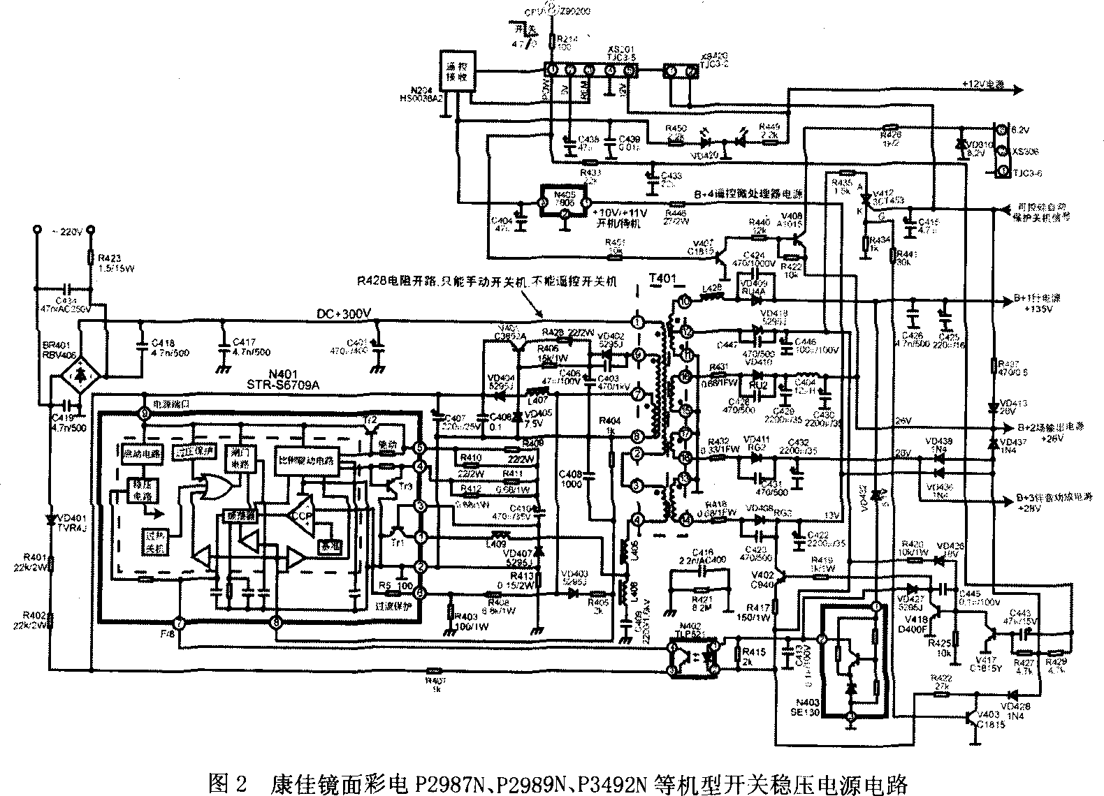 康佳镜面彩电P2987N、P2989N、P3492N等机型开关稳压电源电路  第1张