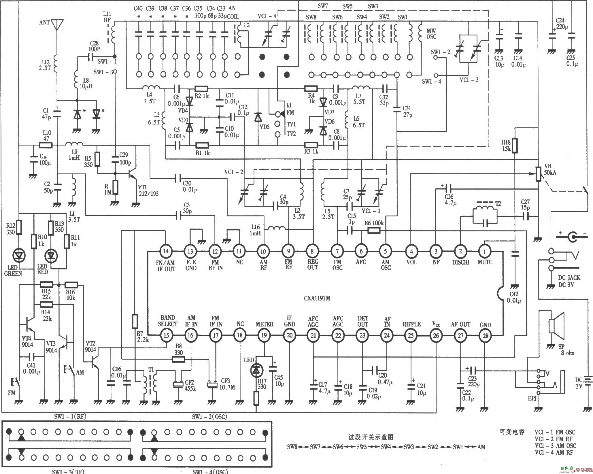 德生l012型12波段调频、中波、短波、电视伴音收音机电路  第1张