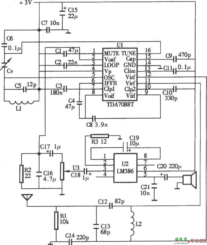 采用TDA7088T单片收音机电路  第1张