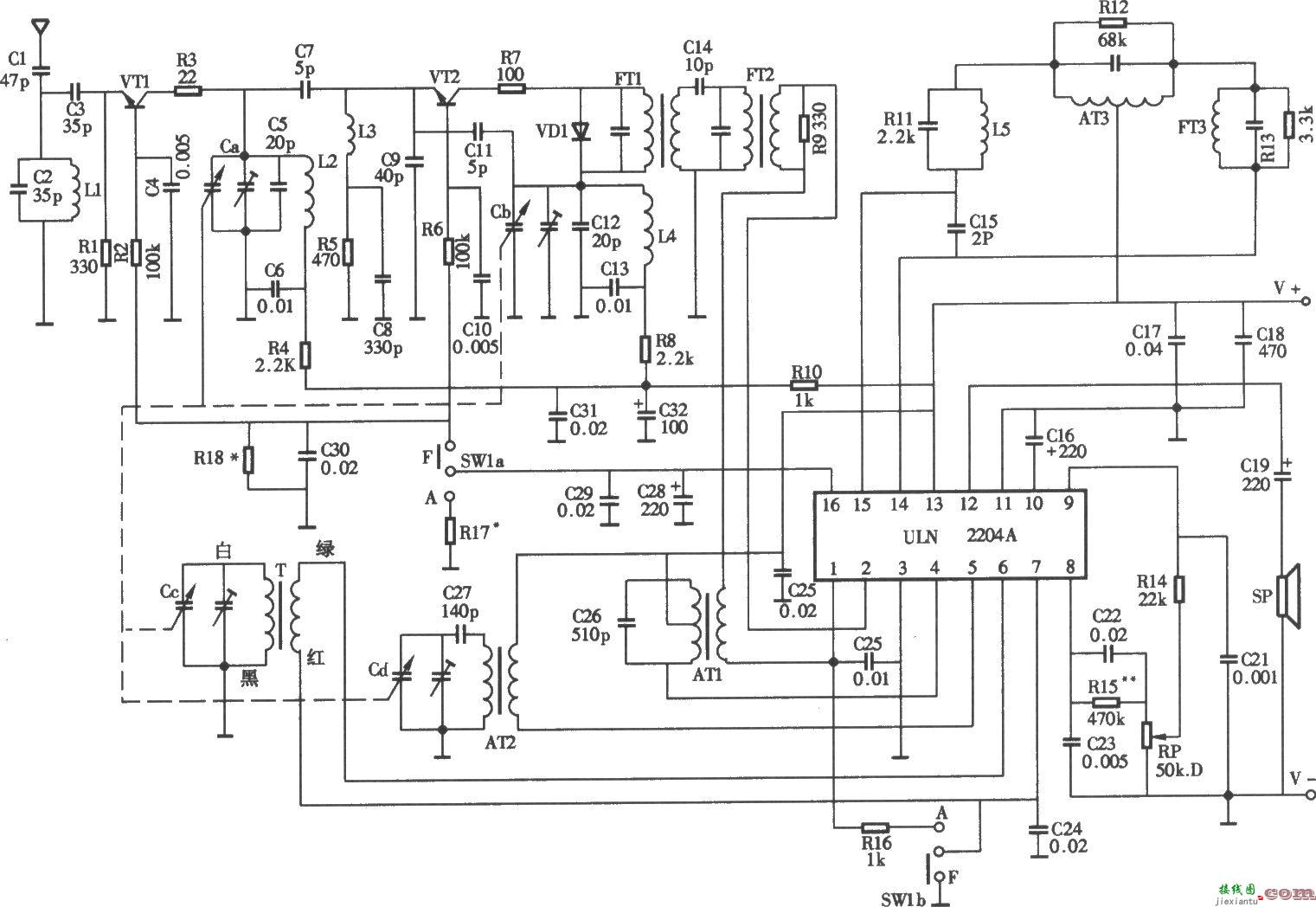 采用ULN2204A单片收音机电路  第1张