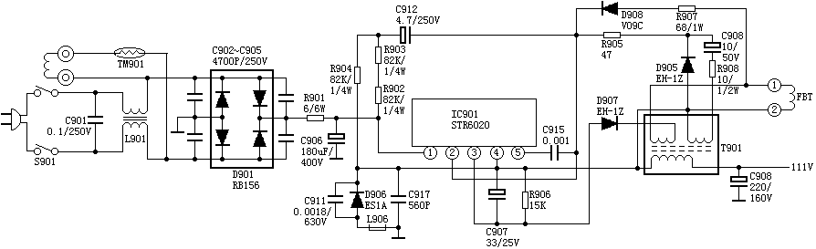 由STR6020厚膜块组成的电源电路图  第1张
