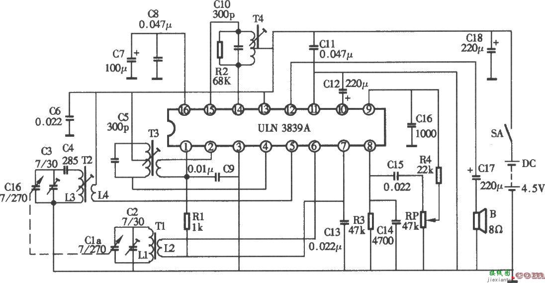 采用UIaN3839A单片收音机电路  第1张