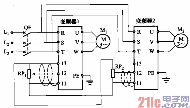 两台变频器同步控制电动机的电路之一  第1张