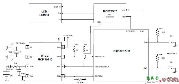 使用PIC18F87J11单片机的手表系统电子工程电路  第1张