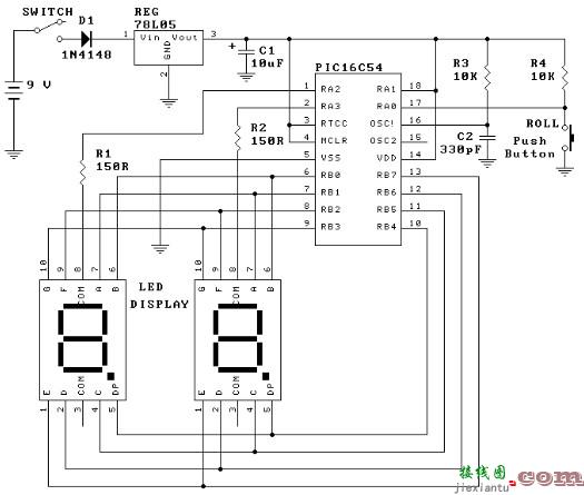 PIC16C54双骰子电子工程电路  第1张