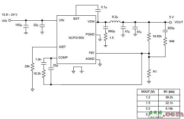 使用NCP3155的5伏稳压器电路图  第1张