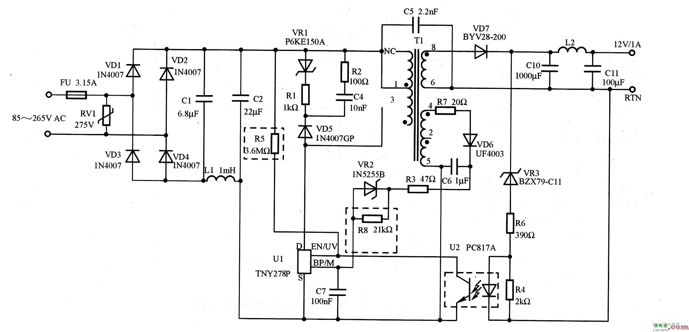 12V／1A输出开关电源电路  第1张