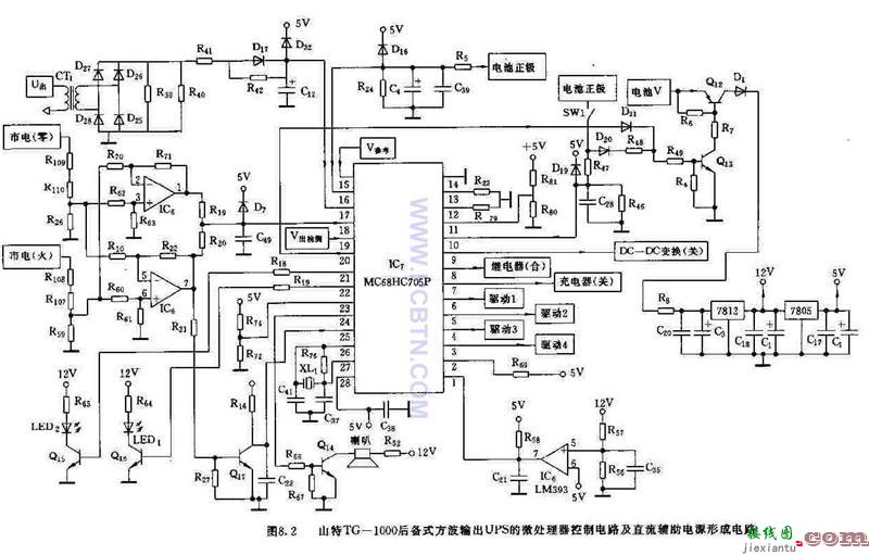 TG1000后备式方波输出UPS的微处理器控制电路  第1张