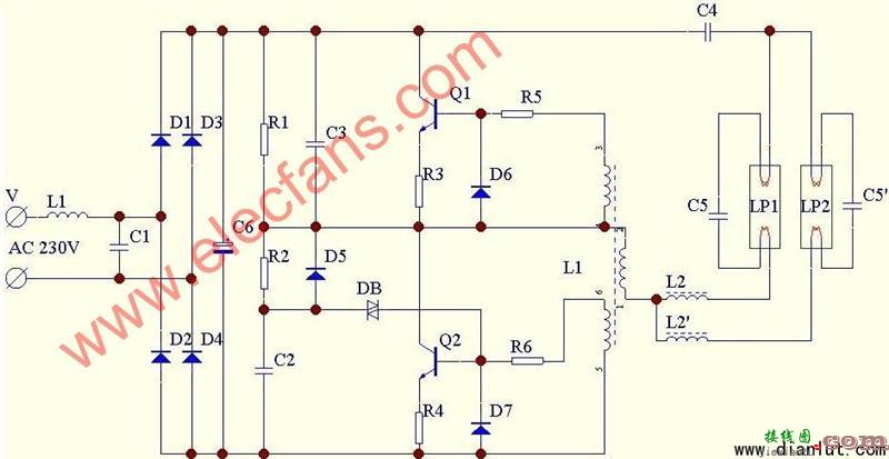 双管电子整流器电路原理图  第1张