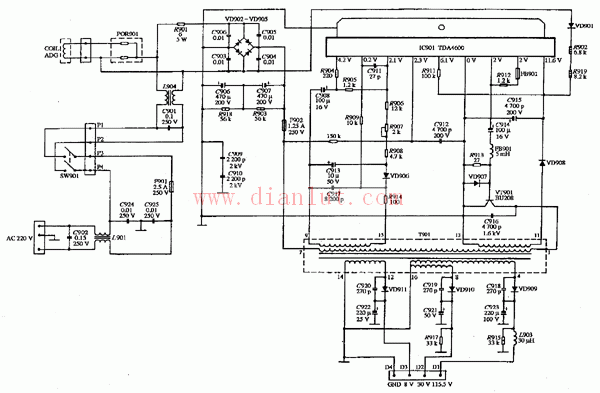 简易新型的彩色显示器稳压电源电路  第1张