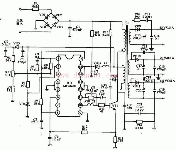 基于MC44602的VGA彩色显示器稳压电源电路  第1张