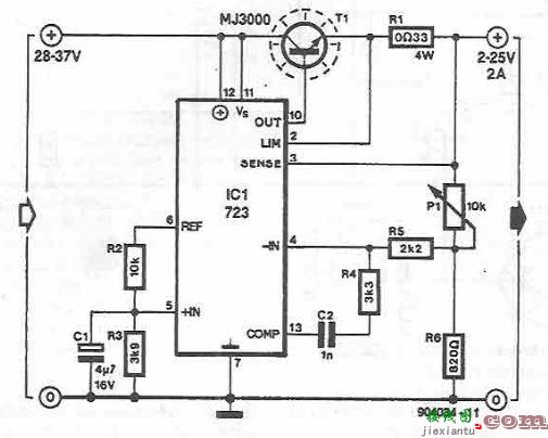 LM723 25V可变电源电路  第1张