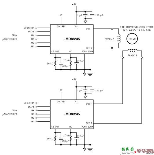 LMD18245双极步进电机控制器电路  第1张