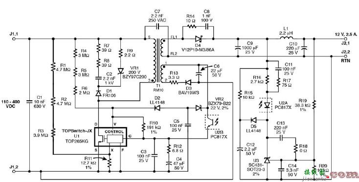 TOP265KG 12V开关电源电路图  第1张