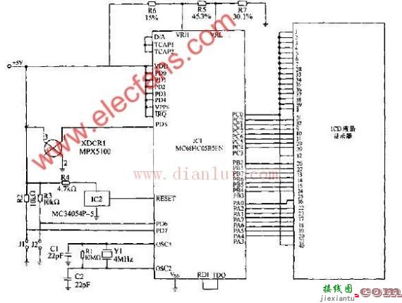 MPX5100 LCD压力计电路原理图  第1张