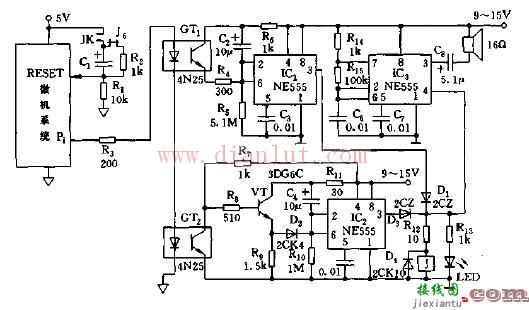 基于NE555构成计算机CPU运行故障音响监视器电路  第1张