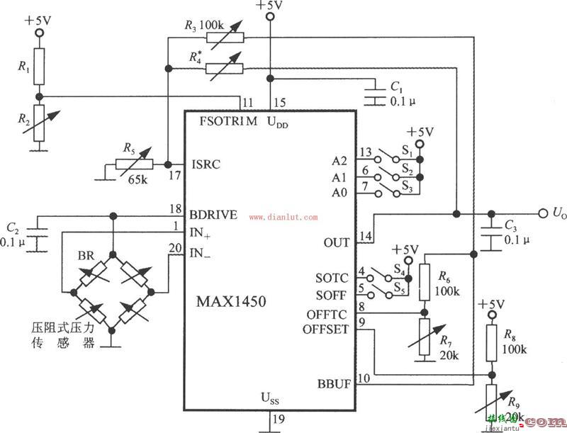 基于MAX1450的压力信号调理电路电路图  第1张