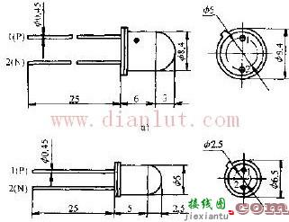 2CU型光敏二极管外形次寸电路图  第1张