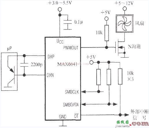 SMBus总线与智能温度控制器MAX6641构成的应用电路  第1张