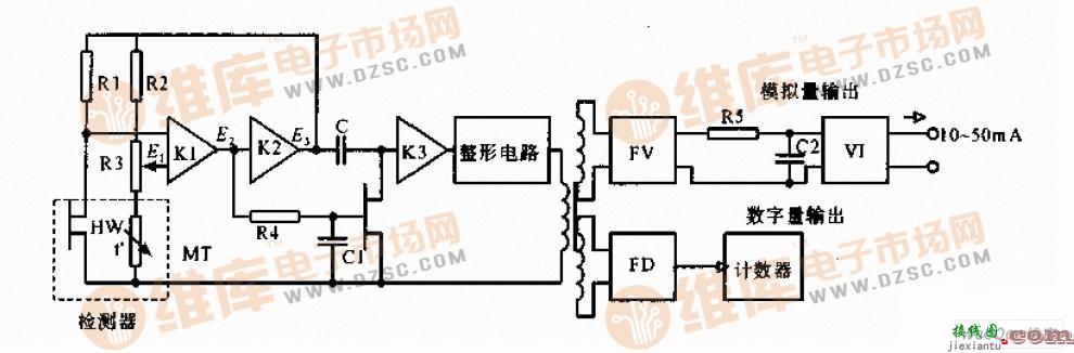 旋涡式流量计的放大电路与转换电路图  第1张