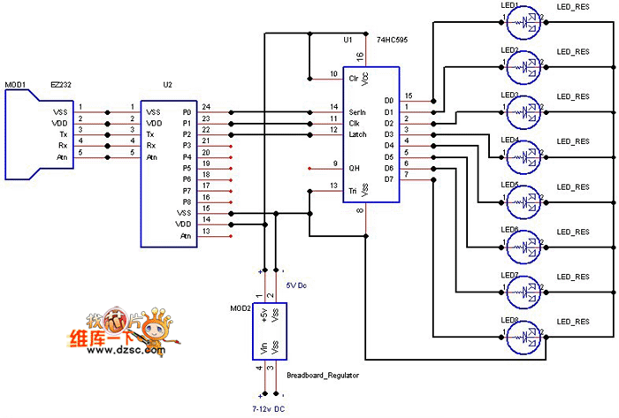 74HC595驱动LED电路图  第1张
