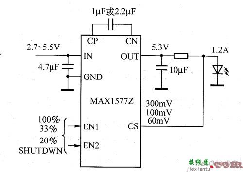 MAX1577V／MAX1577Z驱动白光LED电路图  第1张