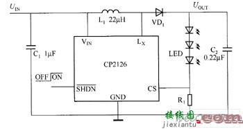 CP2126驱动白光LED电路图  第1张