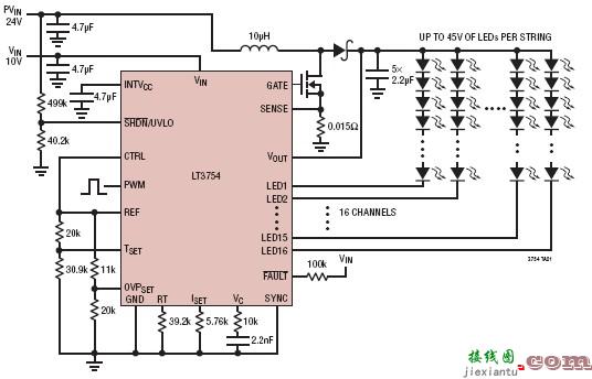 LT3754 16 通道 LED 驱动器  第1张