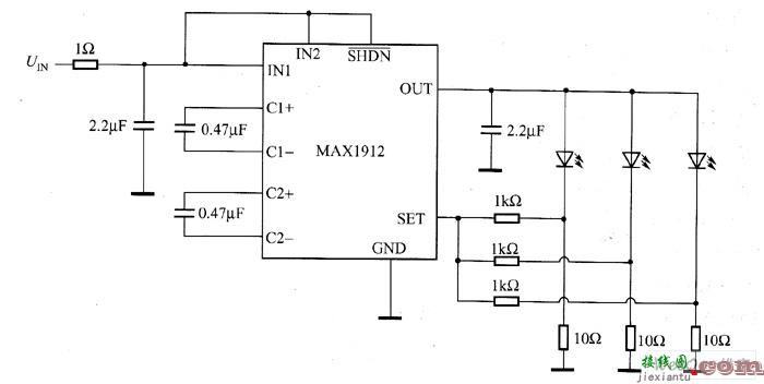 MAX1912驱动白光LED电路图  第1张