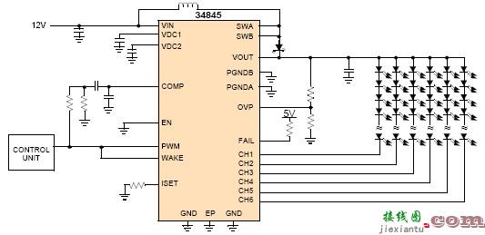使用MCP34845的6通道LED驱动电路  第1张
