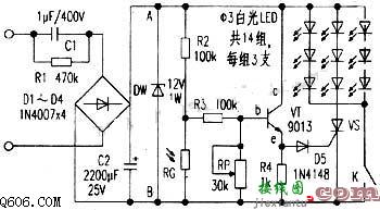 一款自制光控LED照明灯电路图  第1张