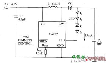 CAT32驱动白光LED电路图  第1张