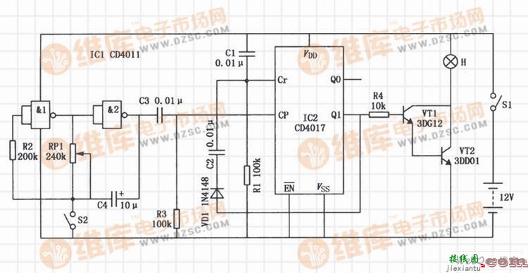 由CD4017、CD4011等组成的施工指示灯电路  第1张