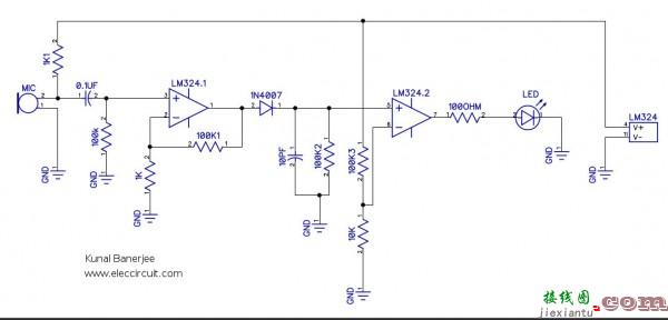 使用LM324的简单声音检测器电路  第1张