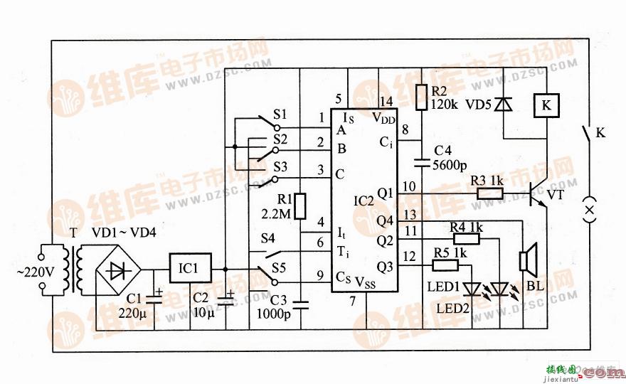 利用XM109构成的小家电定时控制器电路图  第1张