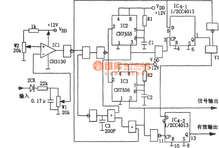 信号幅度在给定时限内的检测电路图(CH7555、CC4013)  第1张