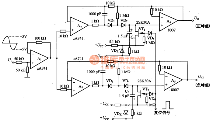 由μA741等构成的峰值检测电路图  第1张