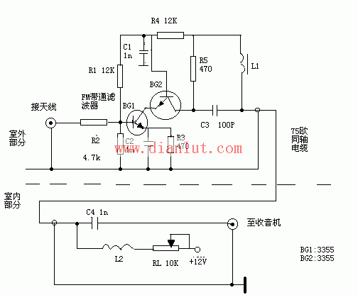 收音机调频天线放大器电路  第1张