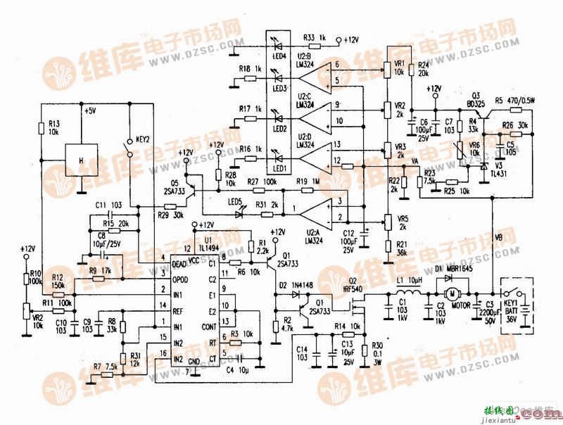 高清晰！带电量显示有刷控制器线路图  第1张