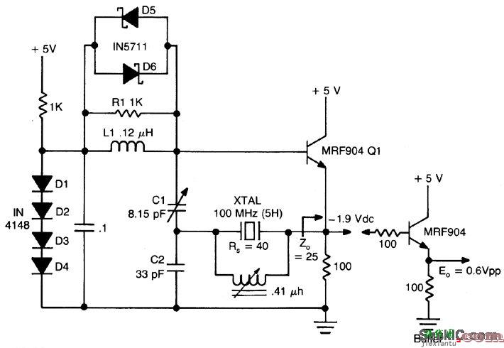 巴特勒射极跟随振荡器电路（100MHz）  第1张