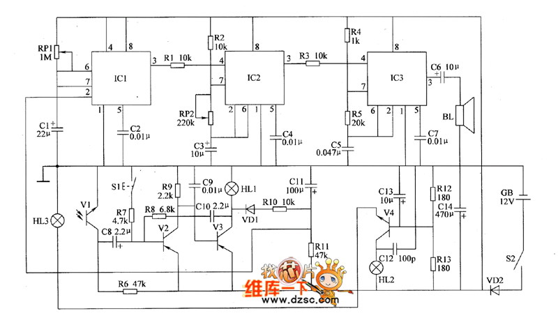 播种机种子通道堵塞报警器电路图（二）  第1张