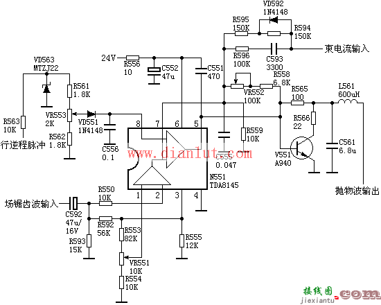 TDA8145枕形校正应用电路  第1张