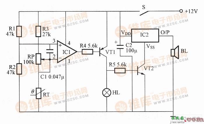 利用KD9562B构成的霜冻监测器电路图  第1张