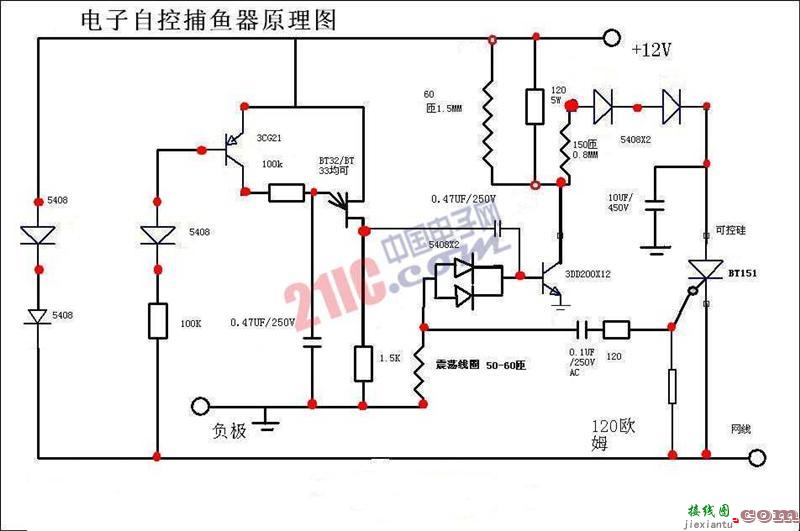 采用二极管制作电子自控捕鱼电路  第1张