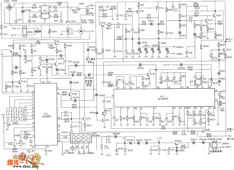 美信通HL9918数字录音电话机电路图  第1张