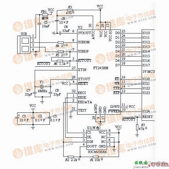 FT245BM的典型硬件电路图  第1张