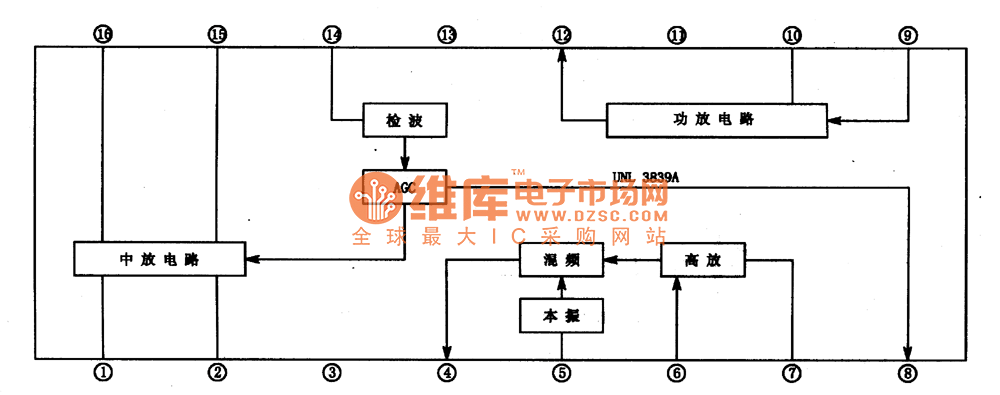 ULN3839A　调幅收音单片集成电路图  第1张