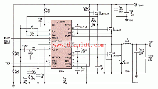 利用LTC3810-5设计的60V同步降压电源转换应用电路  第3张