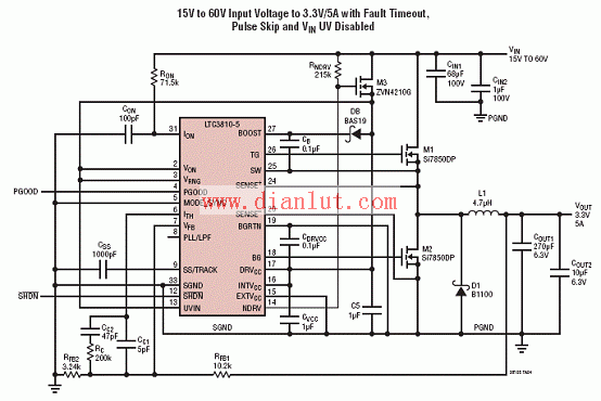 利用LTC3810-5设计的60V同步降压电源转换应用电路  第5张